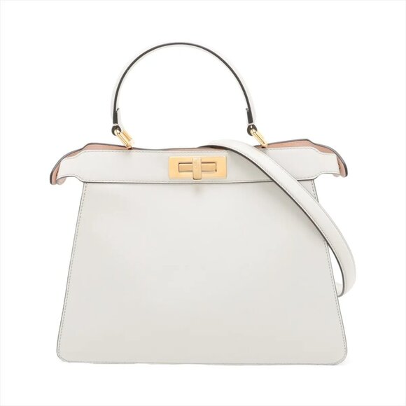 Fendi Peek-a-boo ICU Co., Ltd. Medium Leather 2 Way Handbag Gray 8BN321 - Picture 1 of 13